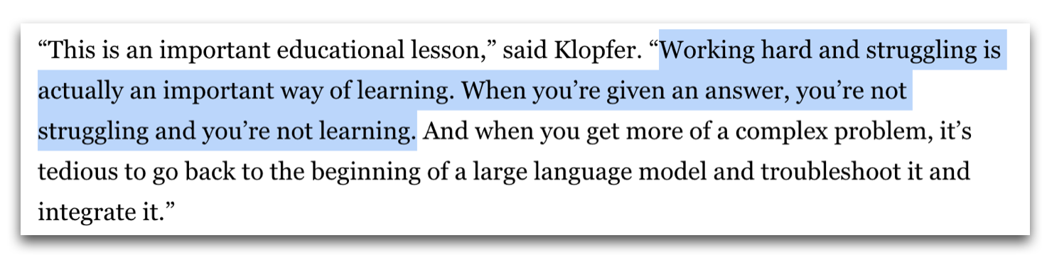 Quote from Klopfer on learning.